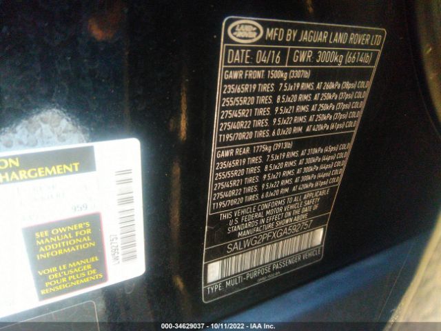 SALWG2PFXGA592757 Land Rover Range Rover Sport V6 Se