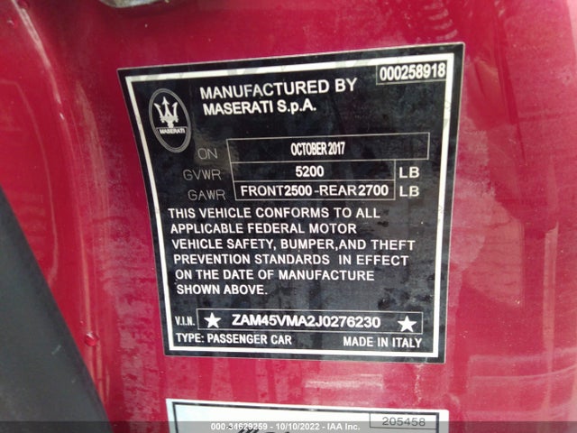 2018 Maserati Granturismo, VIN: ZAM45VMA2J0276230