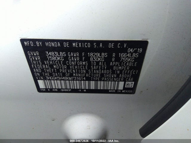 2019 Honda Fit, VIN: 3HGGK5H48KM731614