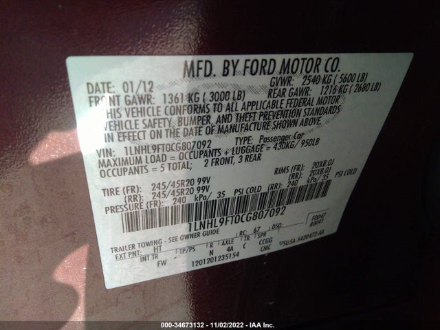 Lincoln Mks W/ecoboost 2012 1LNHL9FT0CG807092 Image 10