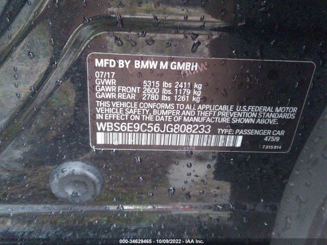 2018 BMW M6, VIN: WBS6E9C56JG808233