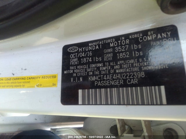 2017 HYUNDAI ACCENT SE VIN: KMHCT4AE4HU222398