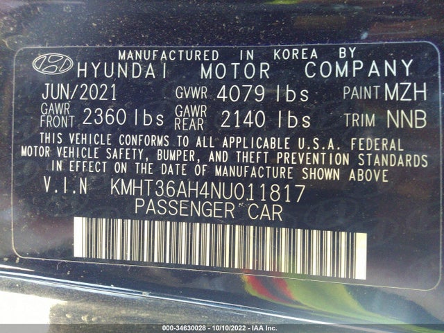 2022 Hyundai Veloster, VIN: KMHT36AH4NU011817