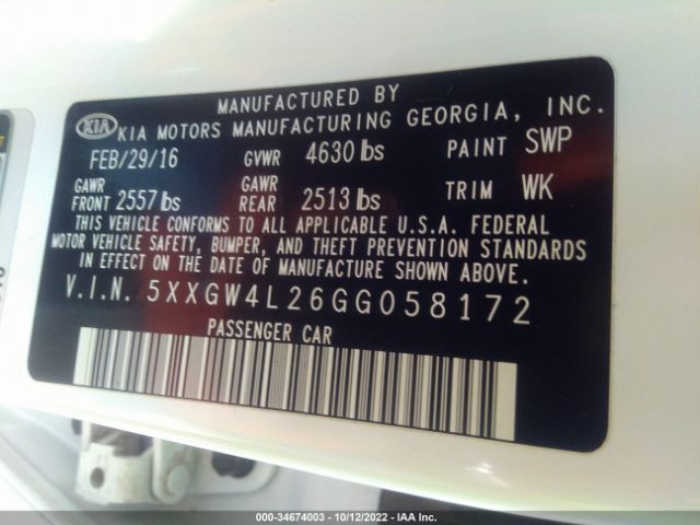 5XXGW4L26GG058172 KIA Optima Sx Turbo