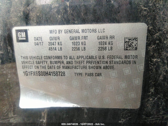 2017 Chevrolet Bolt EV, VIN: 1G1FX6S00H4158728