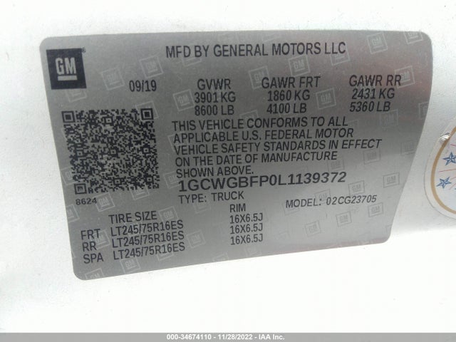 2020 Chevrolet Express, VIN: 1GCWGBFP0L1139372