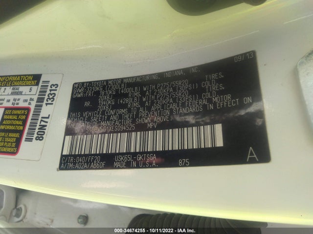 Toyota Sequoia Sr5 2014 5TDBW5G1XES094525 Image 11