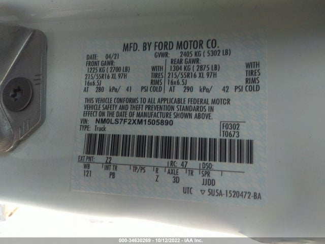 2021 Ford Transit Connect, VIN: NM0LS7F2XM1505890