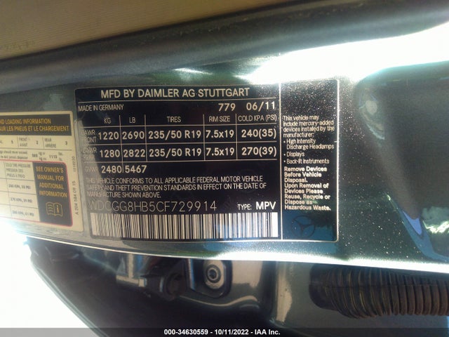 2012 MERCEDES-BENZ GLK-CLASS GLK 350 VIN: WDCGG8HB5CF729914
