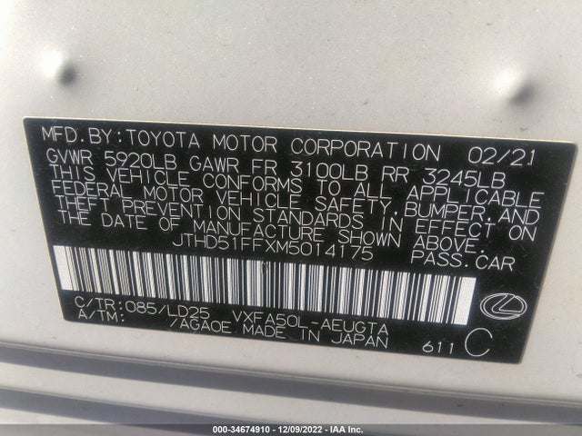 2021 Lexus LS, VIN: JTHD51FFXM5014175
