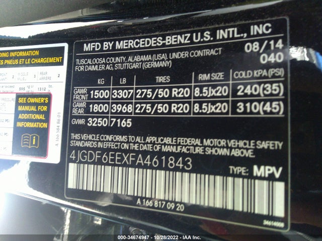 4JGDF6EEXFA461843 Mercedes-Benz Gl-class Gl 450