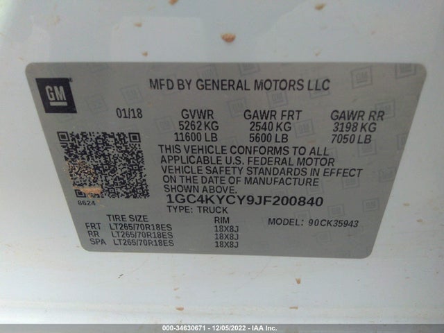 2018 Chevrolet Silverado 3500, VIN: 1GC4KYCY9JF200840