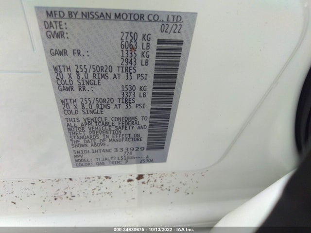 2022 Infiniti QX60, VIN: 5N1DL1HT4NC333929