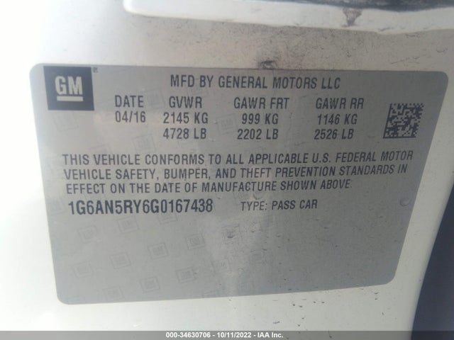 2016 Cadillac ATS, VIN: 1G6AN5RY6G0167438