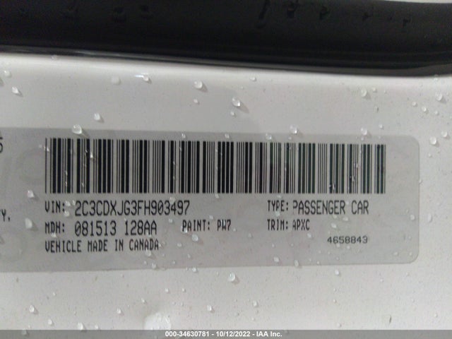 2015 DODGE CHARGER SXT VIN: 2C3CDXJG3FH903497