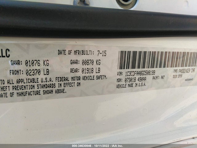 Dodge DART SE 2016 1C3CDFAA8GD508199 Image 9