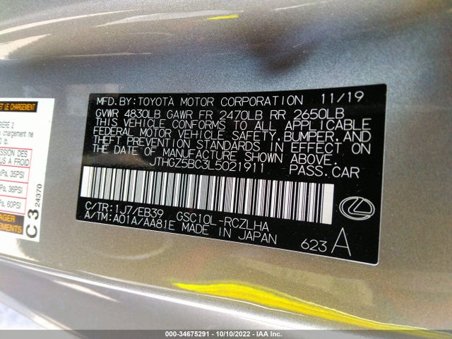 2020 Lexus RC, VIN: JTHGZ5BC3L5021911