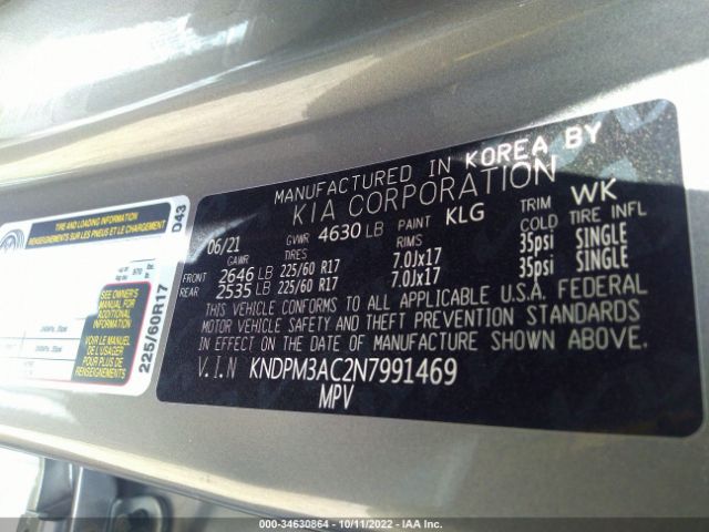 KNDPM3AC2N7991469 KIA Sportage Lx