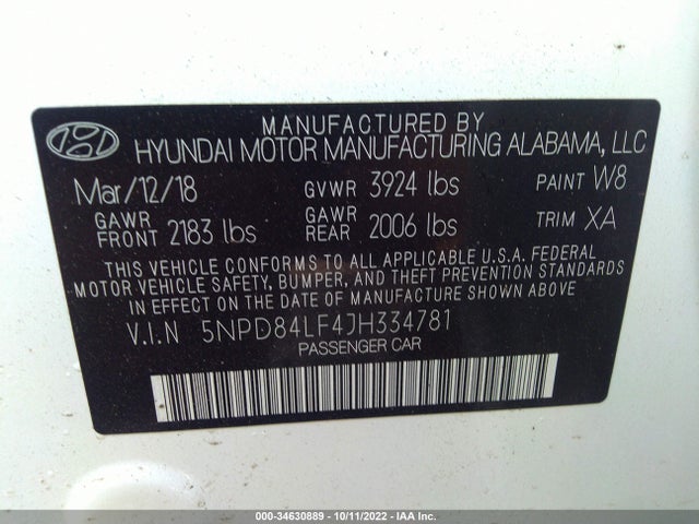 Hyundai Elantra 2018 5NPD84LF4JH334781 Image 10