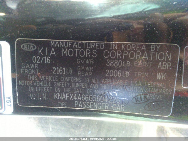 2016 KIA FORTE LX VIN: KNAFX4A66G5604226