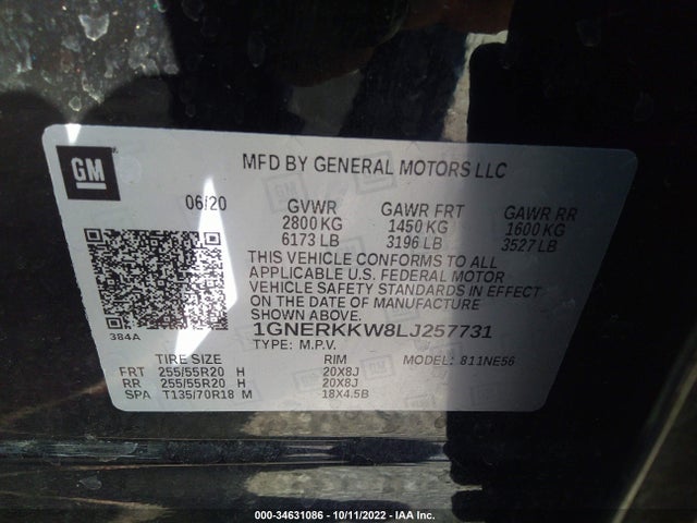 Chevrolet Traverse Premier 2020 1GNERKKW8LJ257731 Image 11