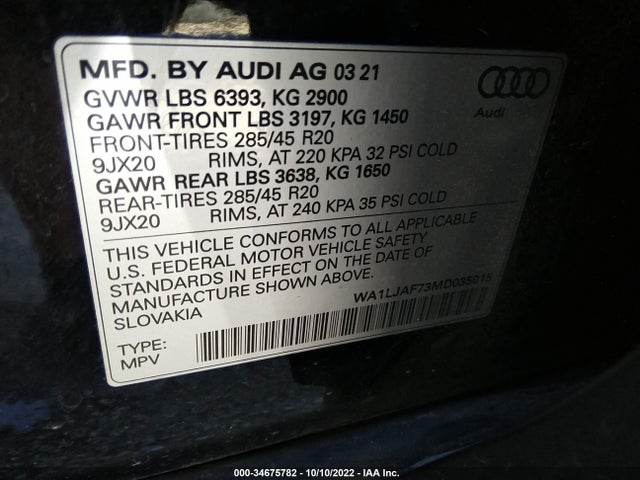 2021 Audi Q7, VIN: WA1LJAF73MD035015