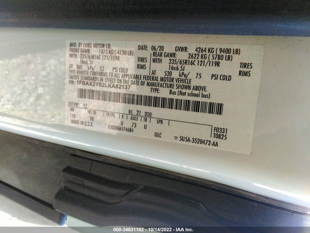 2020 Ford Transit, VIN: 1FBAX2Y82LKA82137
