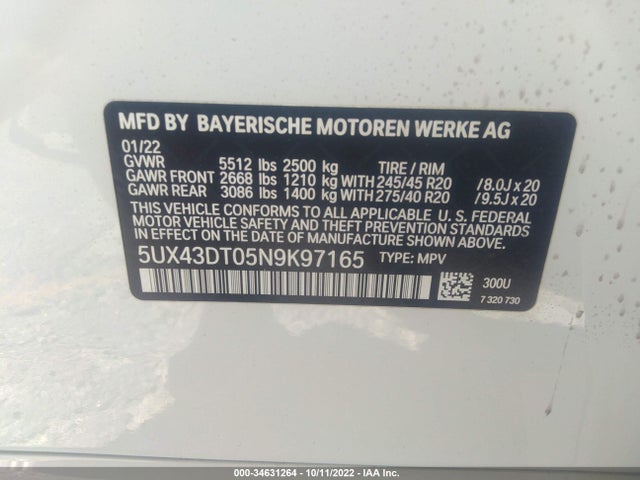 2022 BMW X4, VIN: 5UX43DT05N9K97165