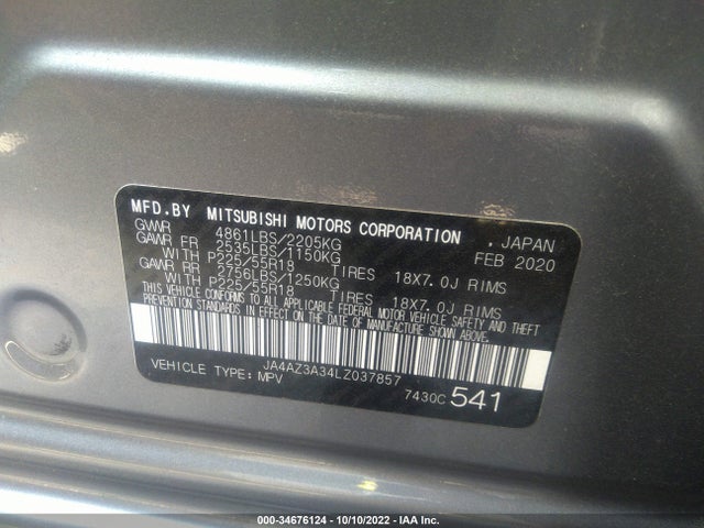 JA4AZ3A34LZ037857 Mitsubishi Outlander Es/se/sel/le/sp