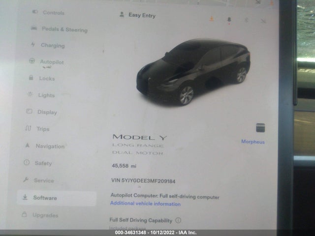 2021 TESLA MODEL Y LONG RANGE VIN: 5YJYGDEE3MF209184