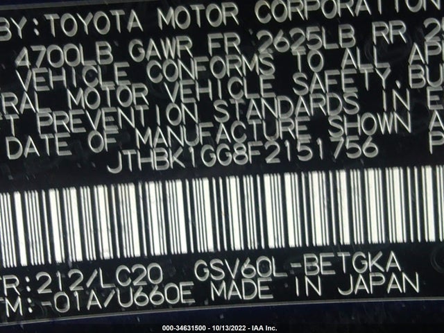 2015 Lexus ES, VIN: JTHBK1GG8F2151756