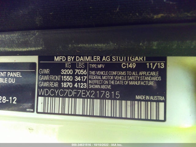 2014 Mercedes-Benz G-Class, VIN: WDCYC7DF7EX217815