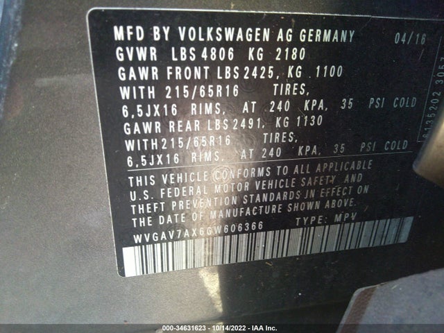 Volkswagen Tiguan 2016 WVGAV7AX6GW606366 Image 10