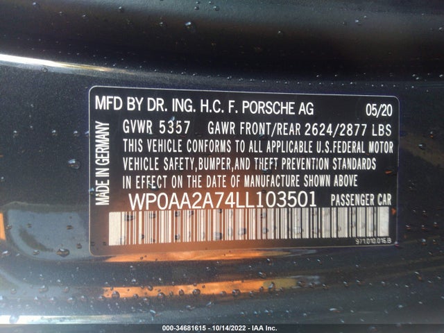 2020 Porsche Panamera, VIN: WP0AA2A74LL103501