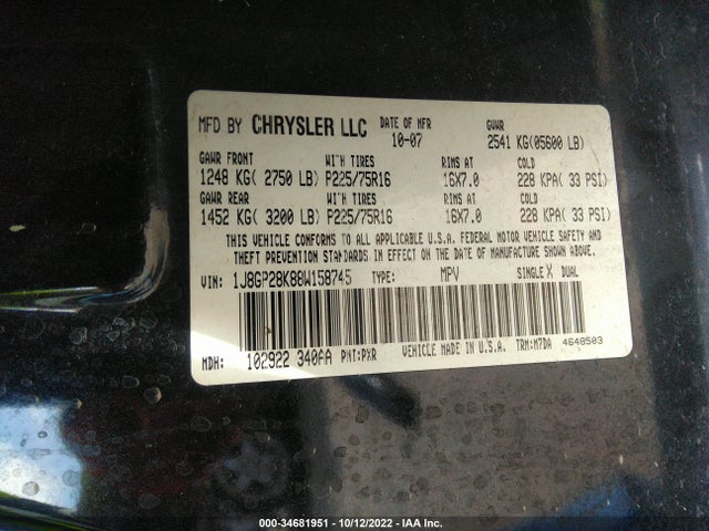 2008 JEEP LIBERTY SPORT VIN: 1J8GP28K88W158745