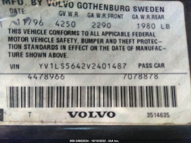 1997 VOLVO 850 LP VIN: YV1LS5642V2401487