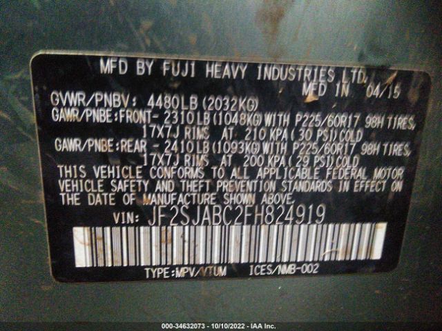 JF2SJABC2FH824919 Subaru Forester 2.5i
