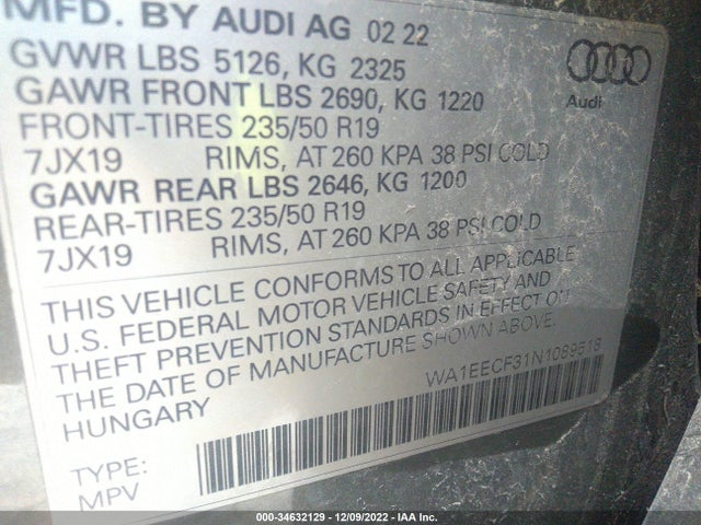 Audi Q3 S Line Premium Plus 2022 WA1EECF31N1089518 Image 9