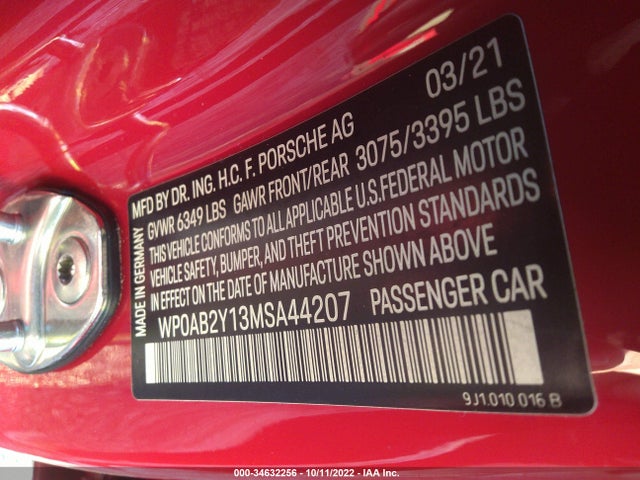 2021 Porsche Taycan, VIN: WP0AB2Y13MSA44207