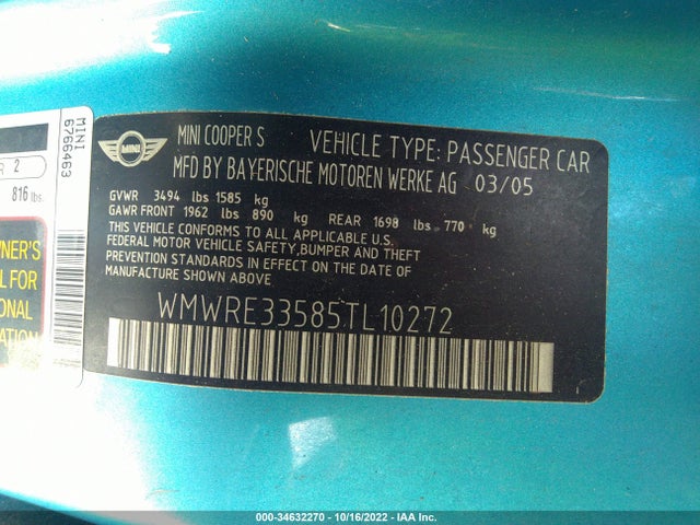 WMWRE33585TL10272 Mini COOPER HARDTOP