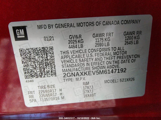 Chevrolet EQUINOX LT 2021 2GNAXKEV5M6147192 Image 9