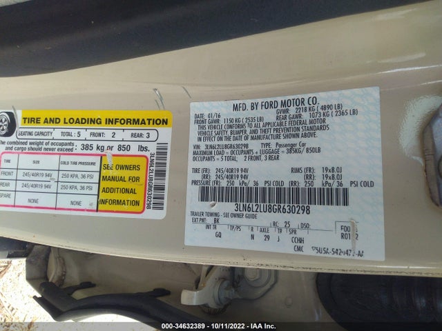 2016 Lincoln MKZ, VIN: 3LN6L2LU8GR630298