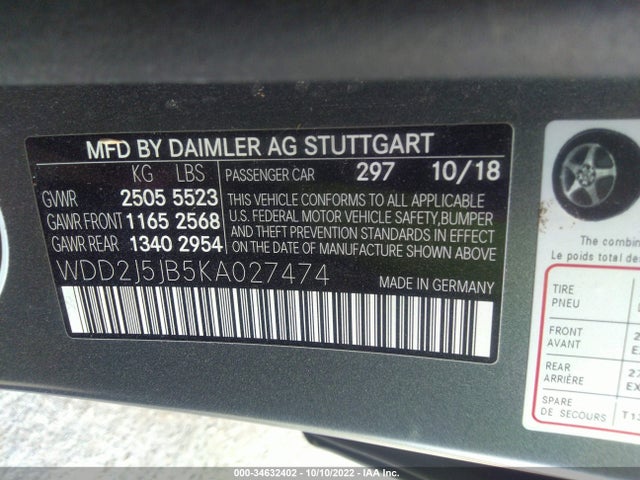 2019 Mercedes-Benz CLS-Class, VIN: WDD2J5JB5KA027474