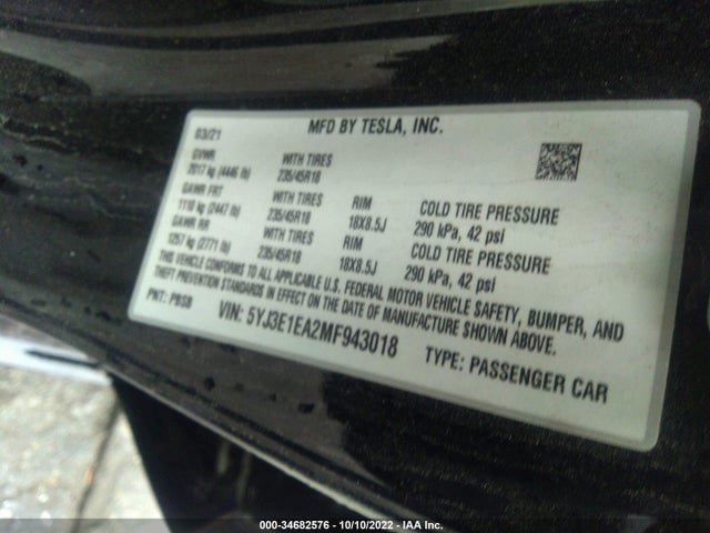 Tesla Model 3 Standard Range Plus 2021 5YJ3E1EA2MF943018 Image 10