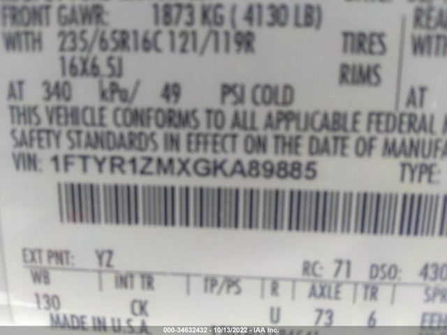 2016 Ford Transit, VIN: 1FTYR1ZMXGKA89885
