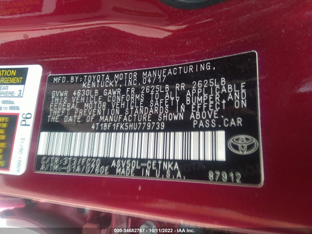 Toyota Camry Xle/se/le/xse 2017 4T1BF1FK5HU779739 Image 9