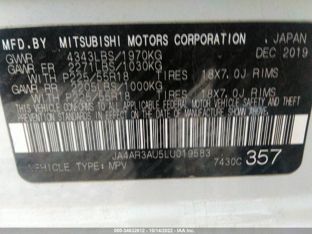JA4AR3AU5LU019583 Mitsubishi Outlander Sport Es 2.0/se 2.0