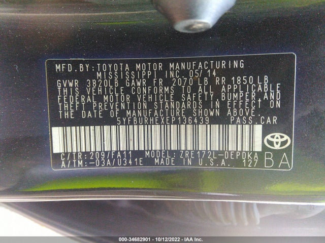 Toyota Corolla L/le/s/s Plus/le Plus 2014 5YFBURHEXEP136439 Image 10