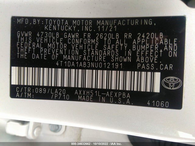 2022 Toyota Avalon, VIN: 4T1DA1AB3NU012191