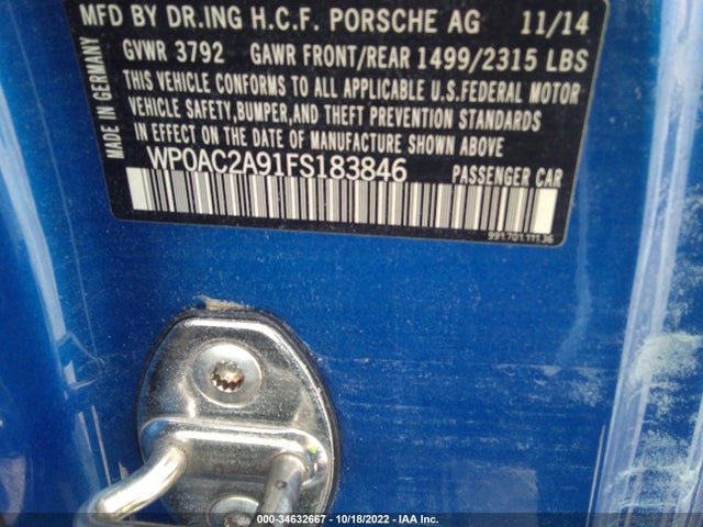 2015 Porsche 911, VIN: WP0AC2A91FS183846